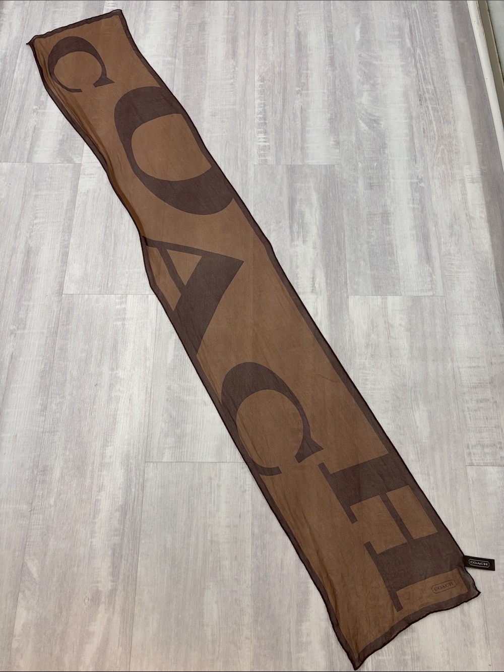 Coach Brown Logo Panel Long Scarf 100% Silk